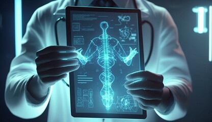Medicine doctor touching electronic medical record on.Generative AI.