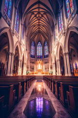 Fototapeta premium Cathedral interior architecture. Generative AI