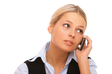 Young business woman is talking by cell phone
