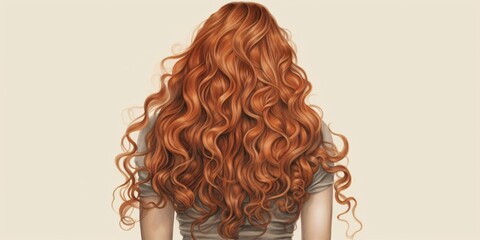 Portrait of a beautiful girl with luxurious curly long hair. Back view. Generative ai