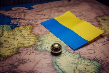 Ukraine flag over map - generative ai 
