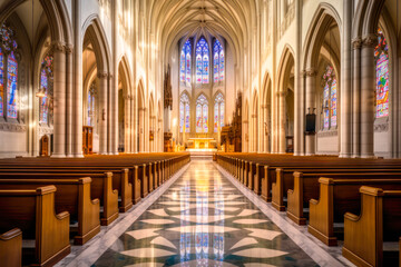 Fototapeta na wymiar Cathedral interior architecture. Generative AI