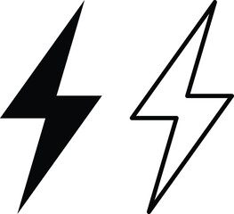 Lightning bolt icon set vector in two styles . Electric power icon isolated on white background . Storm icon