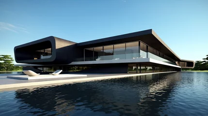 Fotobehang Black Modern villa Architecture in the style of fran silvestre © RamvijayB