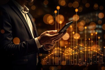 Digital design businessman show growth graph 