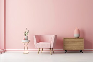 pink armchair and a table