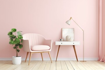 modern living room and arm chair with pink wall 