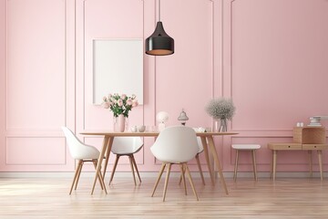 pink wall with dining table 