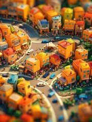 A very colorful city with a lot of buildings a tilt-shift photo tiny villagers fantasy land generative ai