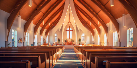Church interior architecture. Generative AI
