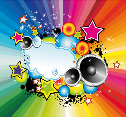 Background with an Explosion of Colors with music design elements