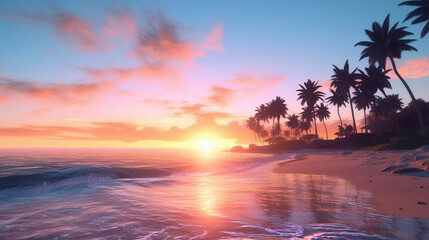 Fototapeta na wymiar Sunset over the ocean. AI