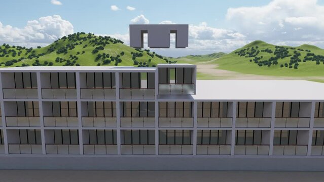 Modern loft building facade architectural desing show bay windows and balcony for background or design idea, 3d rendering.
The building structure are made from prefabrication system. All pieces are ma
