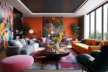 Vibrant Modern Living Room. Generative AI