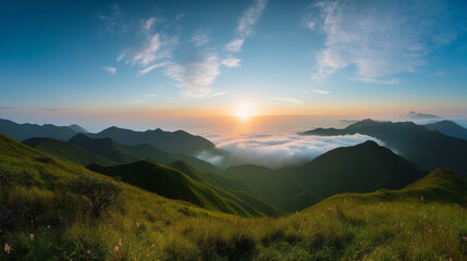 Fototapeta premium Breathtaking Landscape: Sunrise in the Mountains Generative Ai