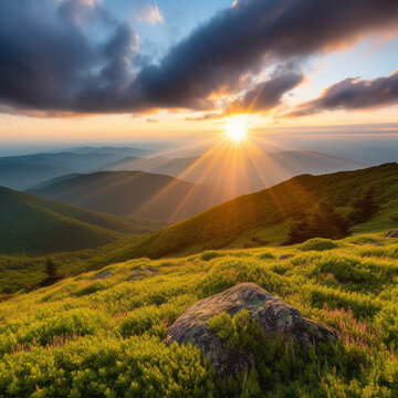 Breathtaking Landscape: Sunrise in the Mountains Generative Ai © Cre8tive