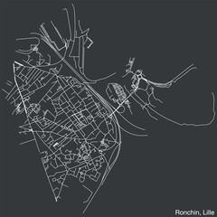 Detailed hand-drawn navigational urban street roads map of the RONCHIN QUARTER of the French city of LILLE, France with vivid road lines and name tag on solid background