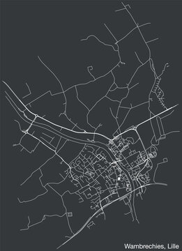 Detailed hand-drawn navigational urban street roads map of the WAMBRECHIES QUARTER of the French city of LILLE, France with vivid road lines and name tag on solid background