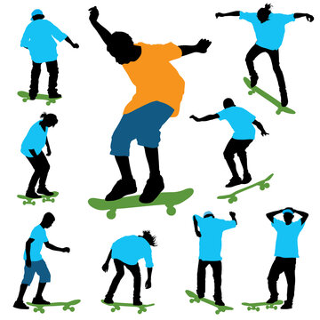 A set of color skater’s silhouettes. Vector illustration.