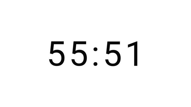 Stylish 60 seconds (1 minute) analog 4 digits countdown clock timer. Black number on White background. 4 digits number count. Simple and minimal 4K footage motion.