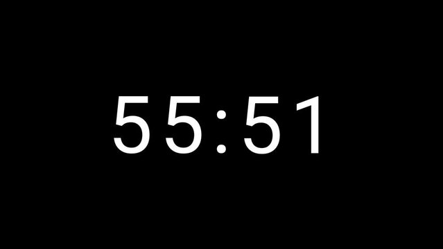 Stylish 60 seconds (1 minute) analog 4 digits countdown clock timer. White number on Black background. 4 digits number count. Simple and minimal 4K footage motion.
