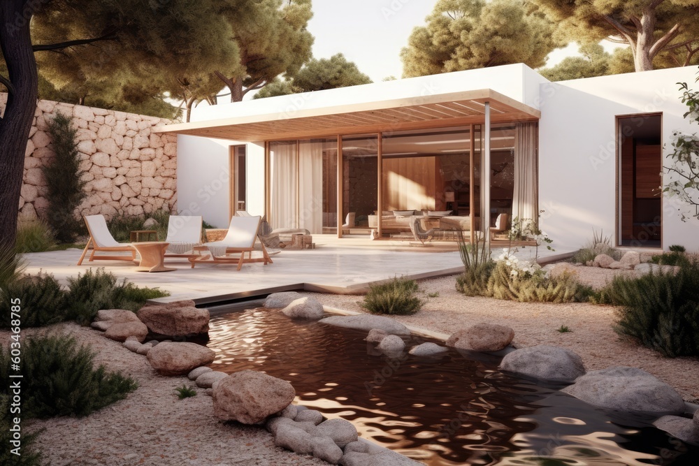 Wall mural illustration of a modern house - mediterranean - created with generative ai