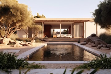Illustration of a modern house - Mediterranean  - Created with Generative ai