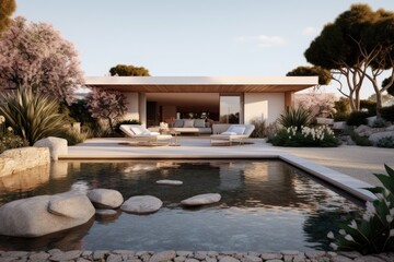 Illustration of a modern house - Mediterranean  - Created with Generative ai