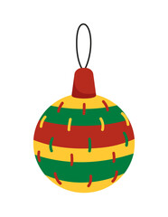 Striped Christmas bauble. Ornament. Decoration. Cartoon, flat, vector