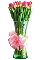 bouquet of tulips in a vase, pink tulips, transparent background