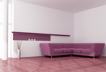 minimalist purple and white living room - rendering