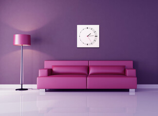 pink modern couch against purple wall - rendering