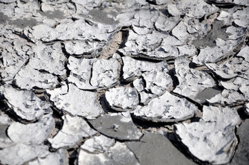 Dry cracked earth, parched earth, earth gray dirt texture, arid soil. Global warming concept.