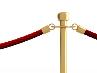 Closeup detail of velvet rope barrier over white - 3d render