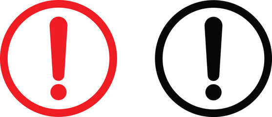 red and black exclamation mark circles isolated on white background. vector illustration - obrazy, fototapety, plakaty