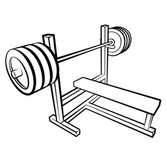 gym bench with barbell - bench press for bodybuilding and power workout - vector drawing
