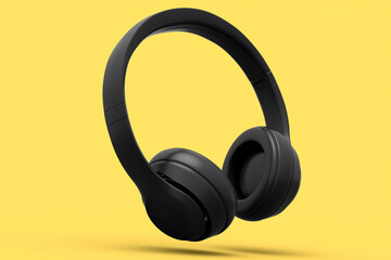 Gaming headphones and concept of music equipment isolated on yellow monochrome