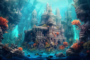 Enchanting Underwater Cityscape Fantasy. Generative AI