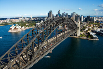 Obraz premium Aerial view of Sydney Harbour Bridge in Australia. Horizontal shot.