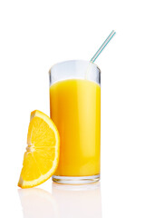 Glass of Orange juice with Fruits on white background
