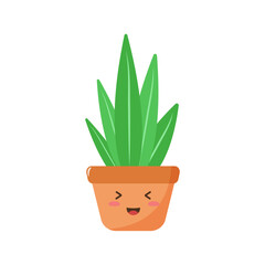 Funny potted plant kawaii character. Isolated on a white background. Vector illustration in flat cartoon style.	
