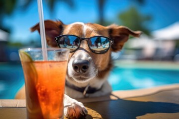 Illustration of a dog relaxing by the pool - Created with generative ai