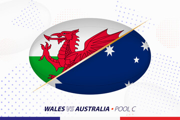 Rugby match between Wales and Australia, concept for rugby tournament.