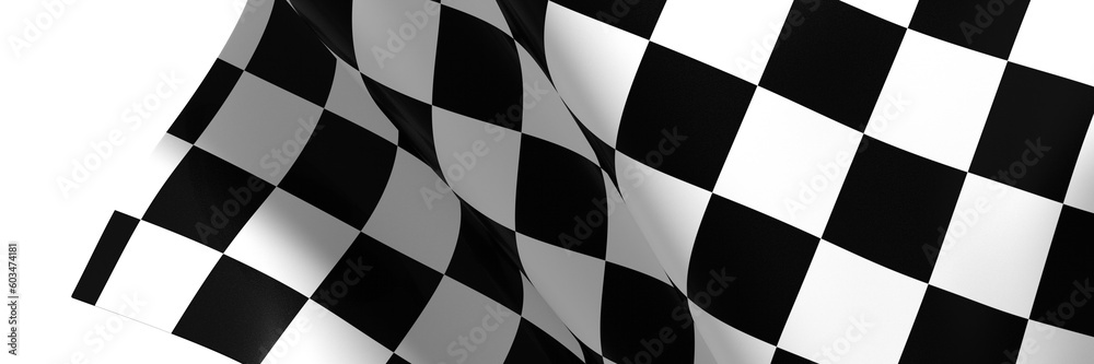Aufkleber Wavy racing checkered flag with diagonal folds. Realistic 3d render