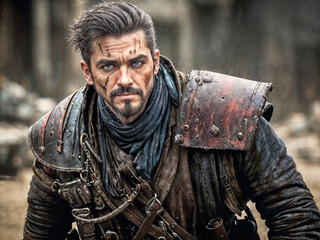 Obraz premium portrait of Post-Apocalyptic Wasteland Warriors in armor suit, generative AI