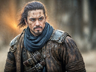 Obraz premium portrait of Post-Apocalyptic Wasteland Warriors in armor suit, generative AI