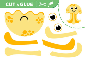 Yellow cute jellyfish. Cut and glue. Jellyfish. Applique. Paper game. Vector