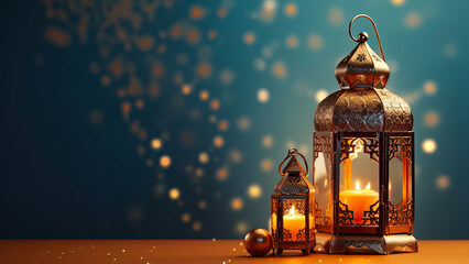 Backgrounds with ornamental arabic lanterns, generative ai 