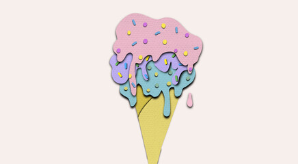 Ice Cream Paper,Paper cur art of ice cream,vector art and illustration,isolated,background,3D,paper cut and craft style