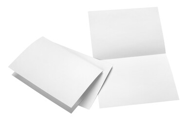 Blank half-folded booklet, postcard, flyer or brochure mockup template, cut out